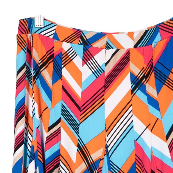 Premise Flare Skirt M Womens NEW Chevron Pink Orange Blue Elastic Waist Midi - Picture 2 of 6